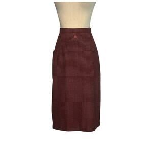 Porsche vintage red black houndstooth pencil skirt size 9/10
